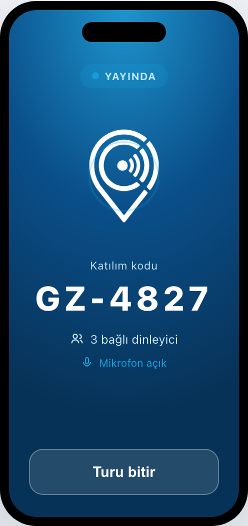 Guidentry mobil yayın ekranı önizlemesi